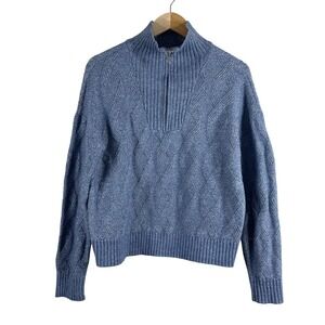 Madison + Hudson Women's Sweater Sky‎ Blue Half Zip Knit Preppy Size M